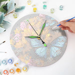 Load image into Gallery viewer, Blue Butterfly Floral Paint by Numbers Clock Kit
