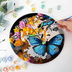 Load image into Gallery viewer, Blue Butterfly Floral Paint by Numbers Clock Kit
