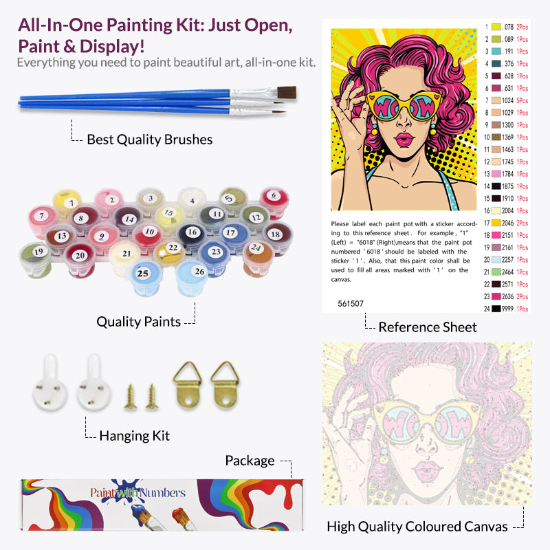 Pop art Girl, Paint by Numbers