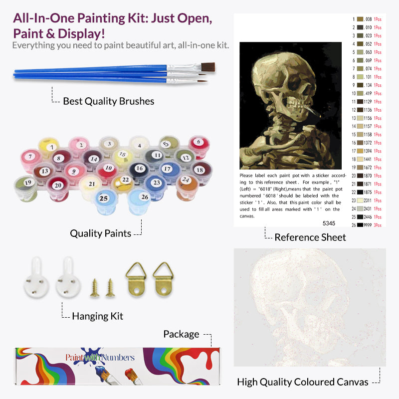 Skull with a Cigarette Paint by Numbers