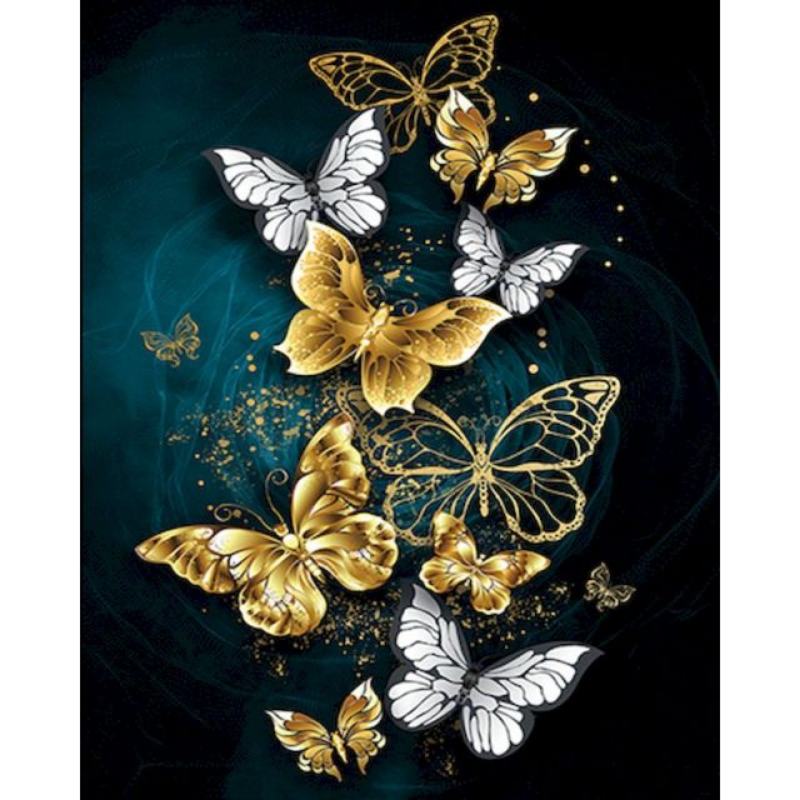 gold butterfly paint by numbers